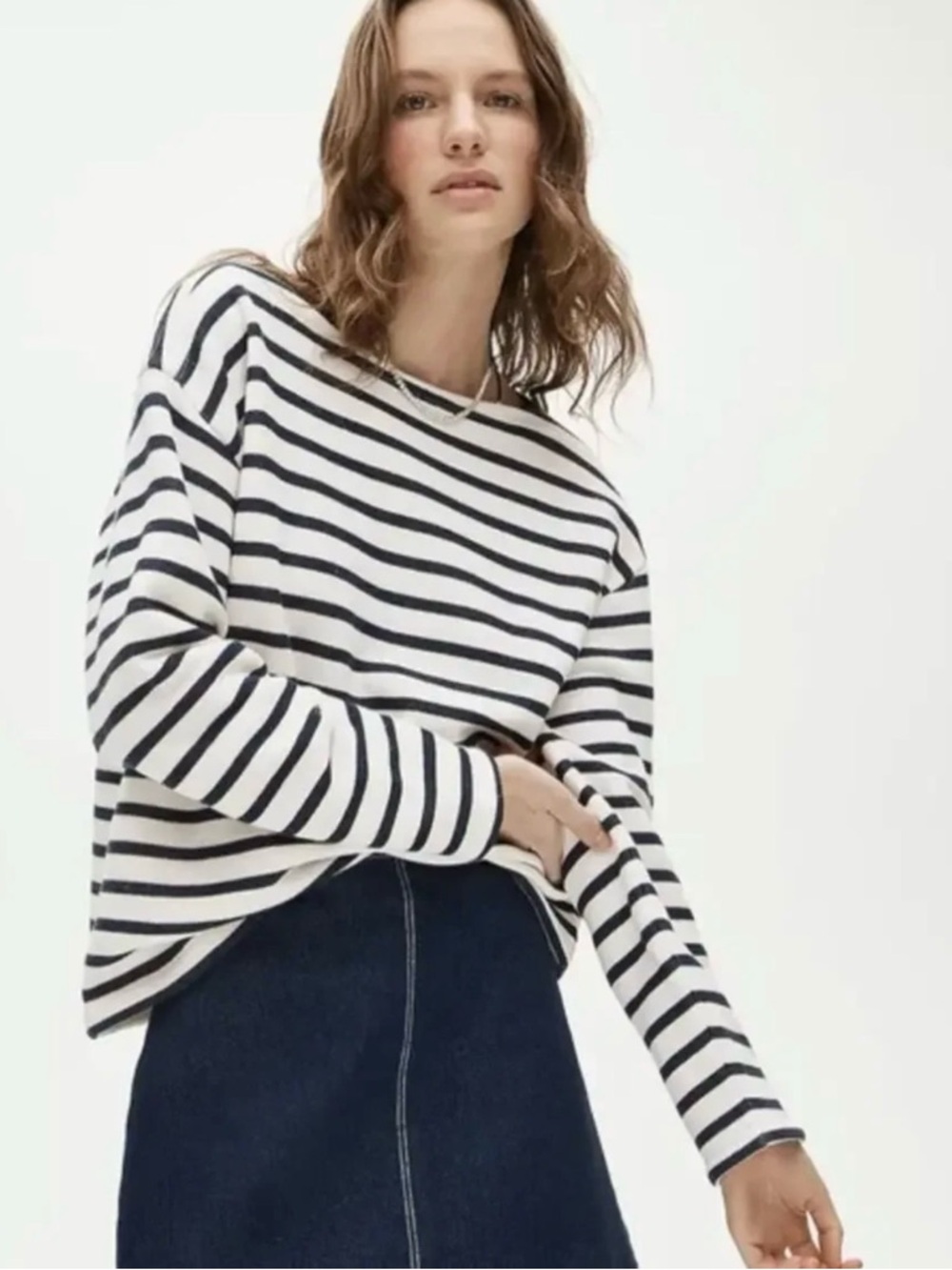 NWT J. Crew Heritage Terry Boatneck Sweatshirt Navy Blue White Stripe